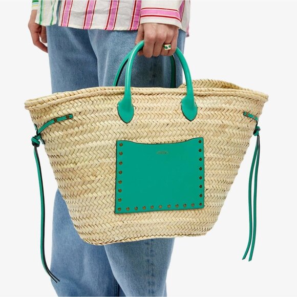 Isabel Marant Cadix Basket Bag Natural and Green Womens Size OS - Picture 1 of 14